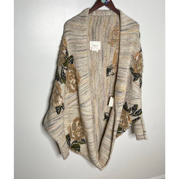 Anthropologie Metallic Cardigan Sweater Womens XS/S Beige Floral Artsy Cozy - Picture 4 of 11
